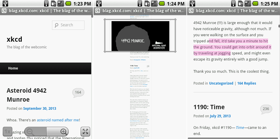 从左到右:新的浏览器控件,缩放视图,复制/粘贴文本高亮。