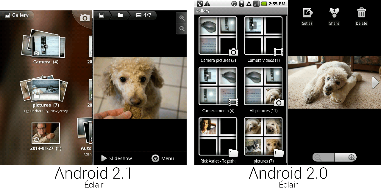 安卓2.1和2.0中的相册和单独图片查看界面。