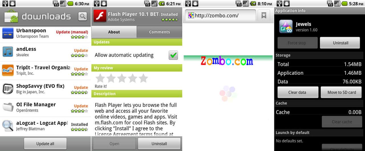 下载页面有了“更新所有”按钮,这是个 Flash 应用,一个 flash 驱动的一切皆有可能的网站,以及“移动到 SD”按钮。