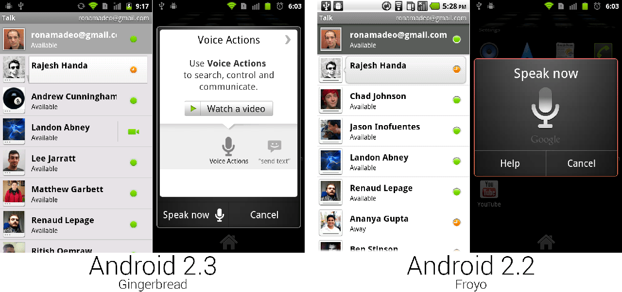 新 Google Talk,支持语音和视频通话,以及新语音命令界面。