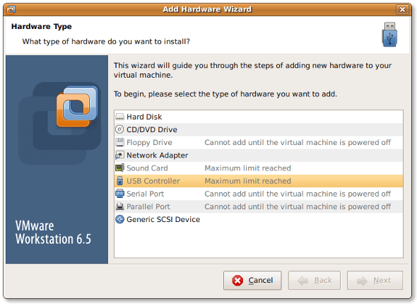 VMWare adding a new hardware Fig.02:VMWare adding a new hardware