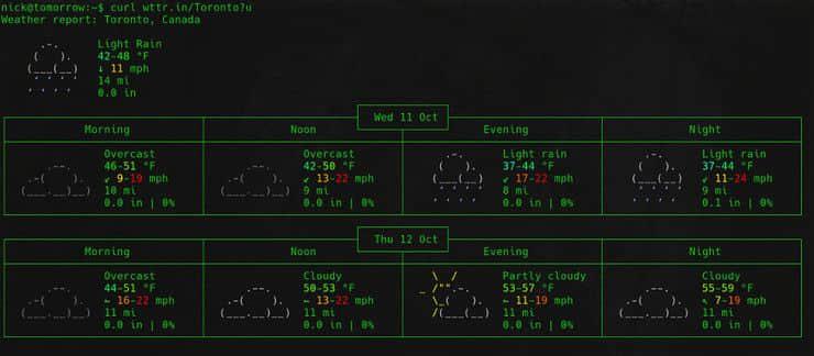 Change unit system in wttr.in