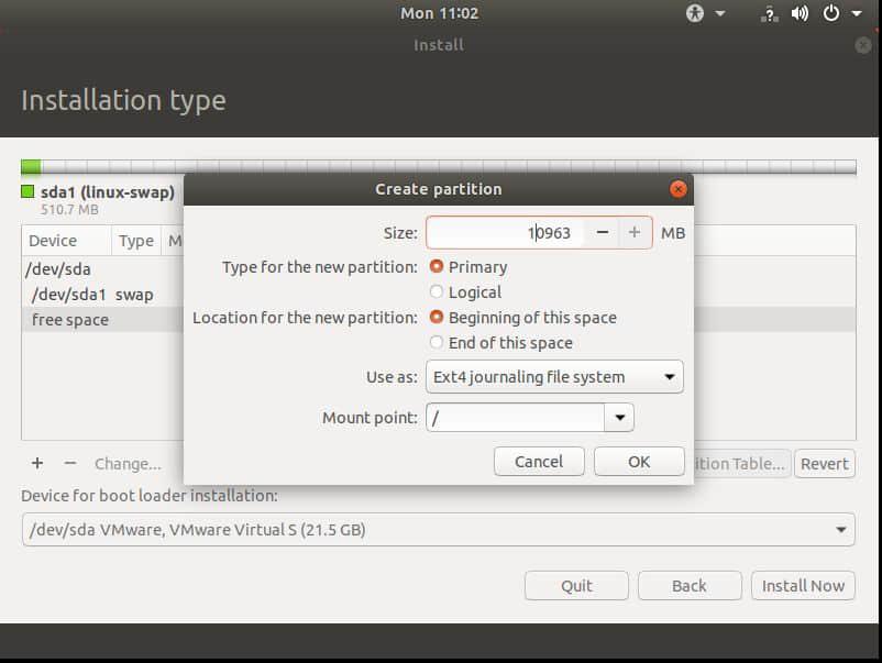 安装 Ubuntu 到根(/)分区