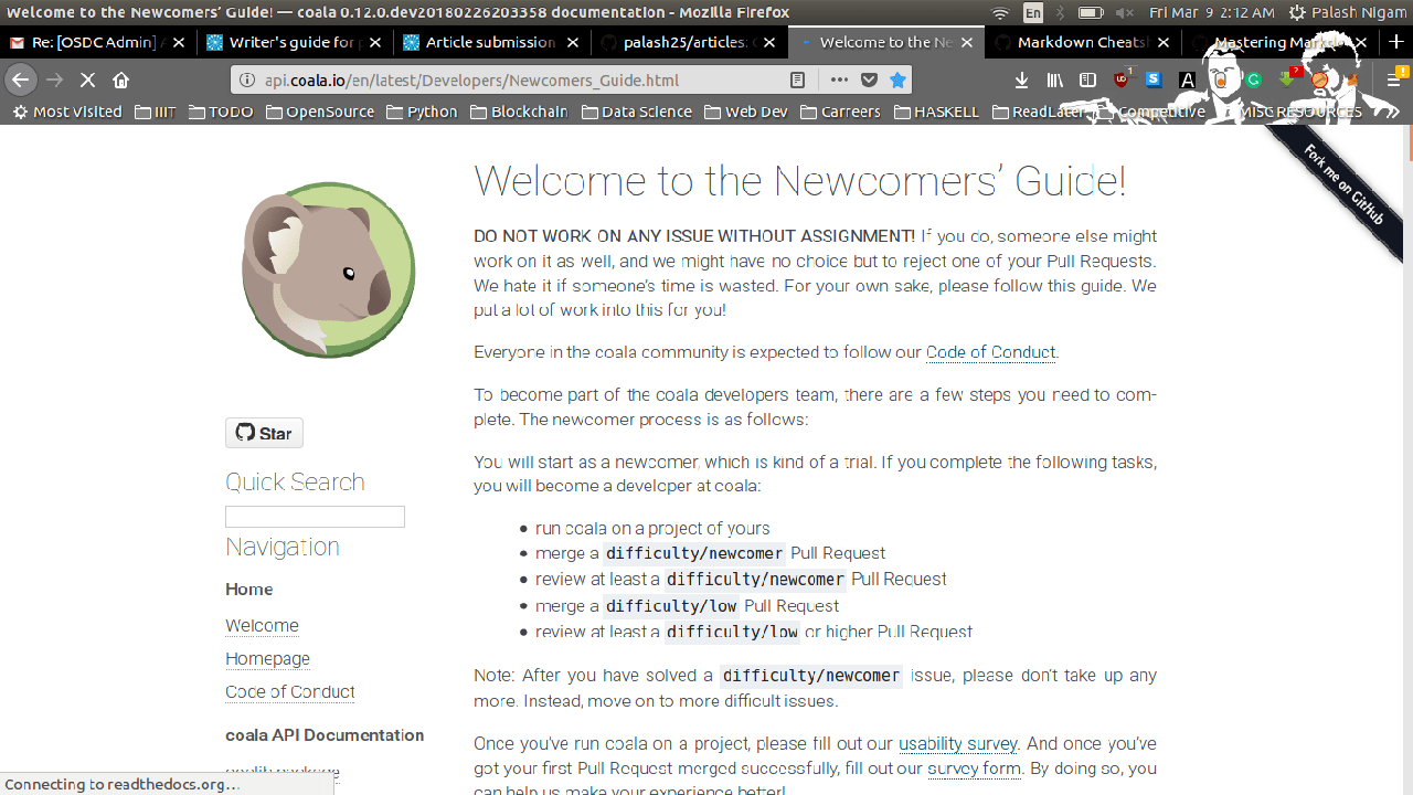 Coala Newcomers' Guide screen Coala Newcomers' Guide screen