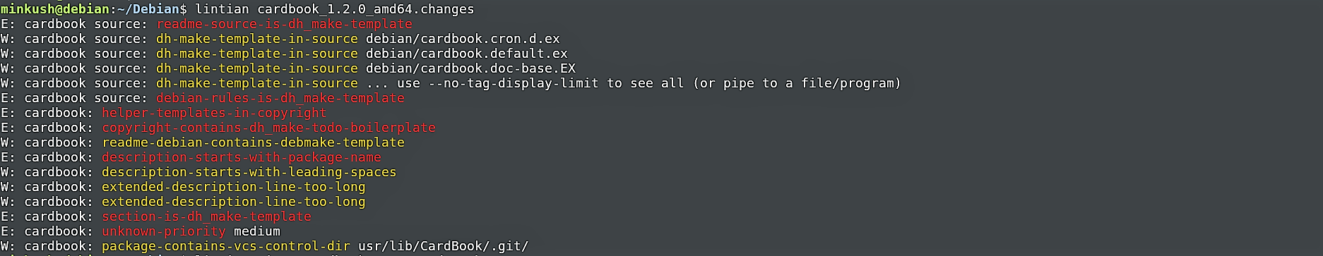Running Lintian on package Package Error Brief!