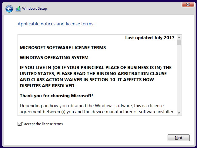 Accept license terms 接受许可协议