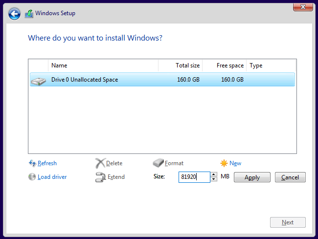Create a new partition 创建一个新分区