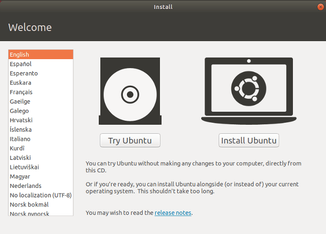Ubuntu installation welcome screen Ubuntu 安装欢迎屏幕