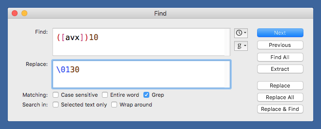 Two-digit BBEdit replacement pattern Two-digit BBEdit replacement pattern