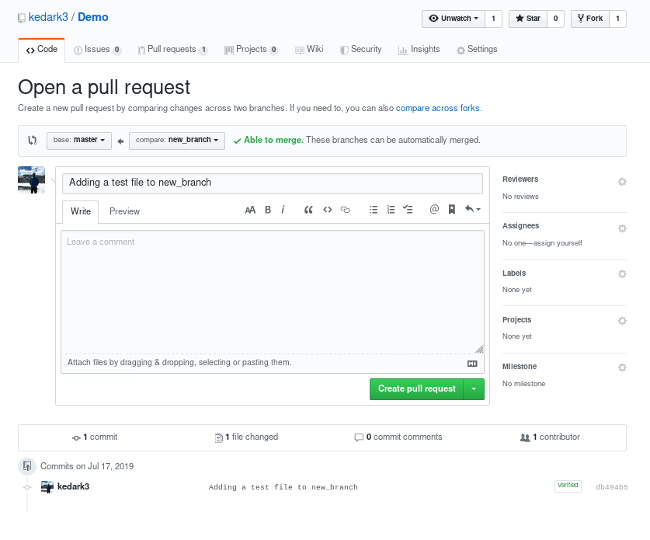 GitHub's Open pull request button GitHub's Open pull request button