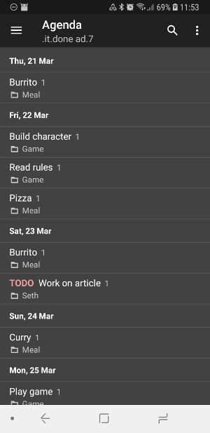 Orgzly's agenda view Orgzly's agenda view