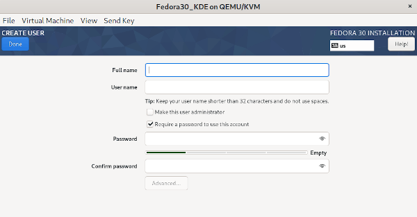 Create a user during installation Create a user during installation