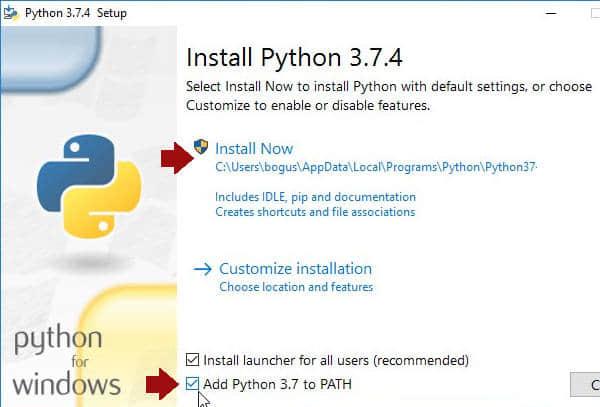 Select \"Add Python 3 to PATH\" Select "Add Python 3 to PATH"