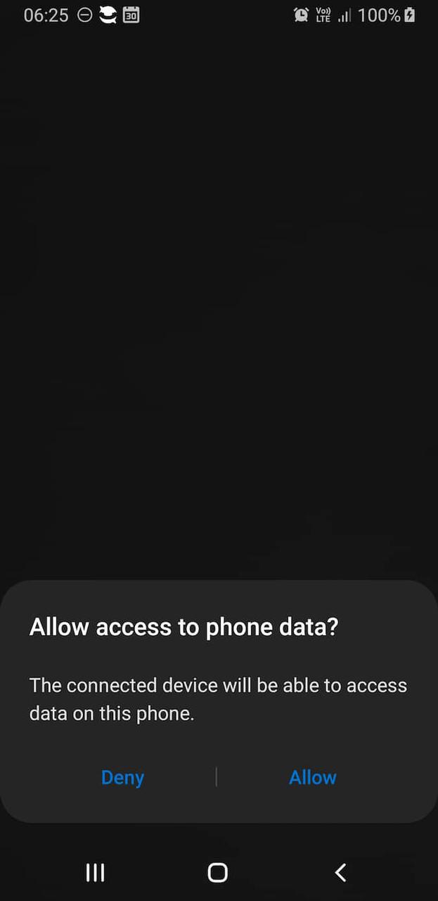 Screenshot of allow access message Screenshot of allow access message