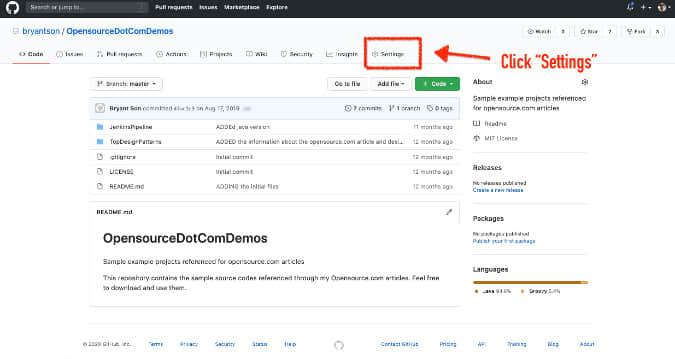 Settings link in GitHub Settings link in GitHub