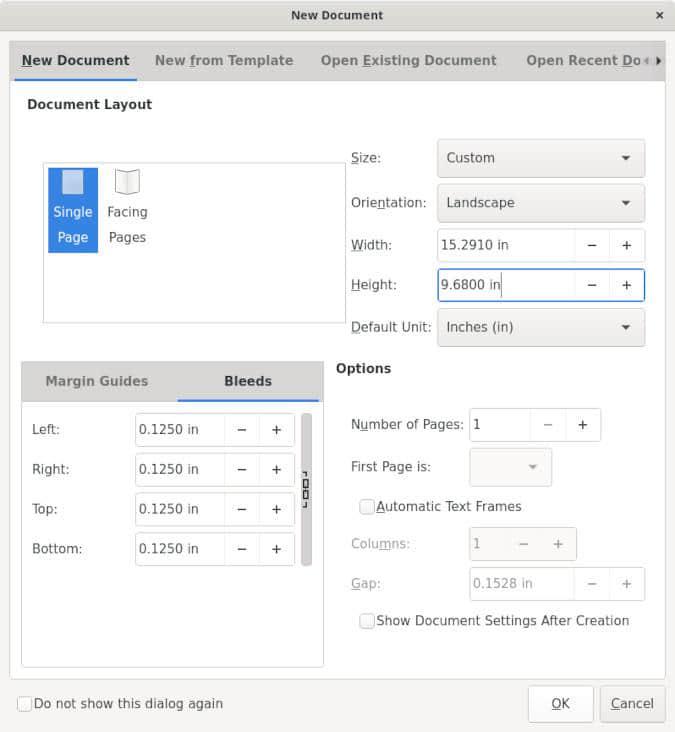Scribus document setup Scribus document setup