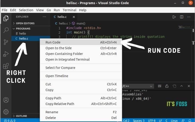 右键单击程序文件,然后选择 Run Code