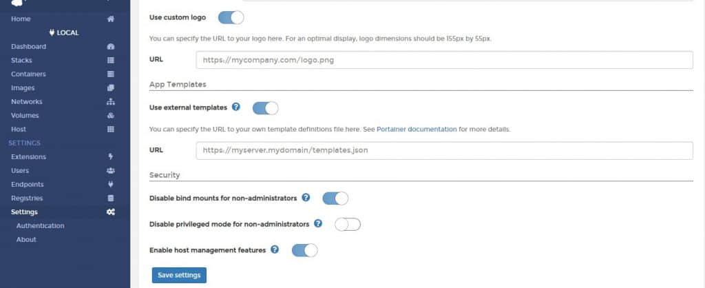 Portainer-GUI-Settings