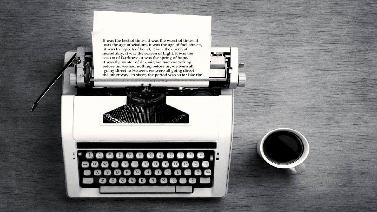 Typewriter with hands