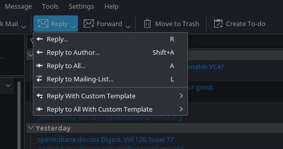 Reply options in Kmail Reply options in Kmail