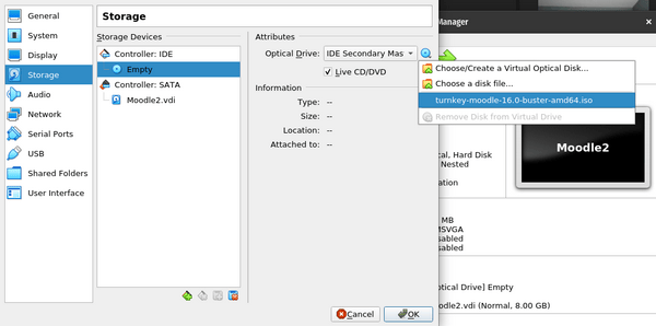 Attaching Moodle.iso to VM 添加 Moodle.iso 到虚拟机