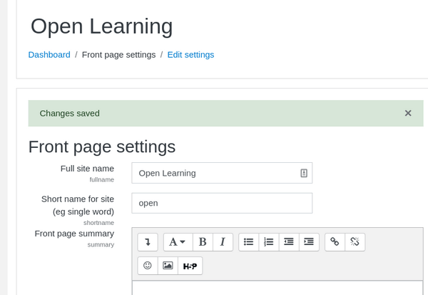 Moodle changes saved Moodle 保存更改