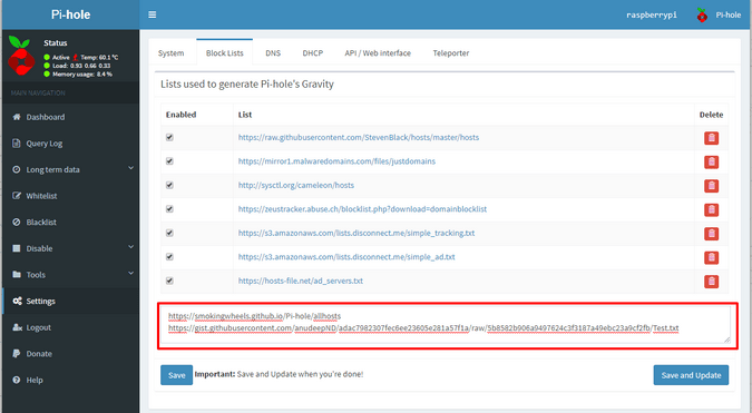 Pi-hole admin dashboard Pi-hole admin dashboard