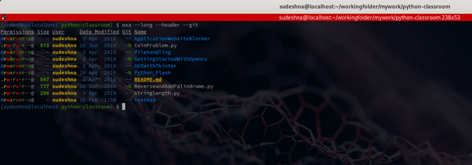 Tracking Git files with exa Tracking Git files with exa