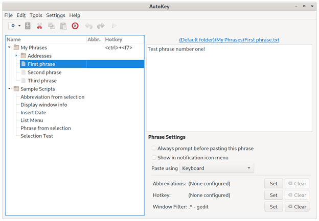 AutoKey UI AutoKey 用户界面