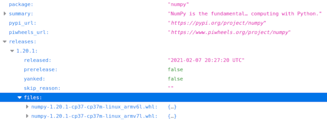 JSON files available in piwheels JSON files available in piwheels