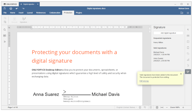 Digital signature in ONLYOFFICE ONLYOFFICE 中的数字签名