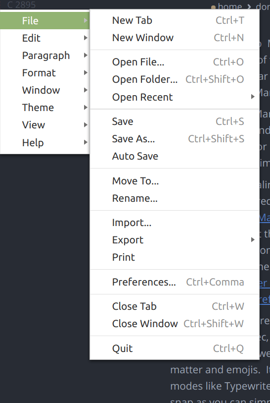 Mark Text file menu Mark Text 文件菜单