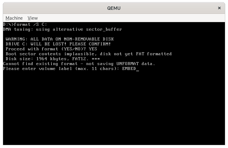 Format the new drive to create a DOS filesystem embedded setup