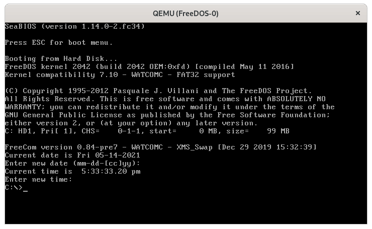 Rebooting FreeDOS after a manual install rebooting FreeDOS
