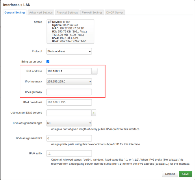 Enter IP in the LAN interface Enter IP in the LAN interface
