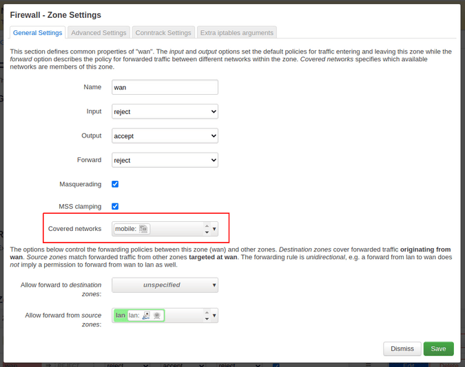Firewall zone settings Firewall zone settings