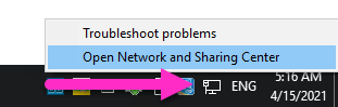 Open network and sharing center 打开网络和共享中心