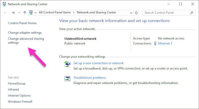 Change advanced sharing settings 更改高级共享设置