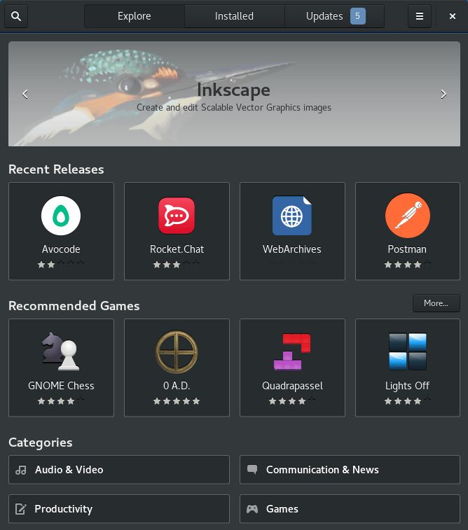 The GNOME Software app GNOME “软件” 程序