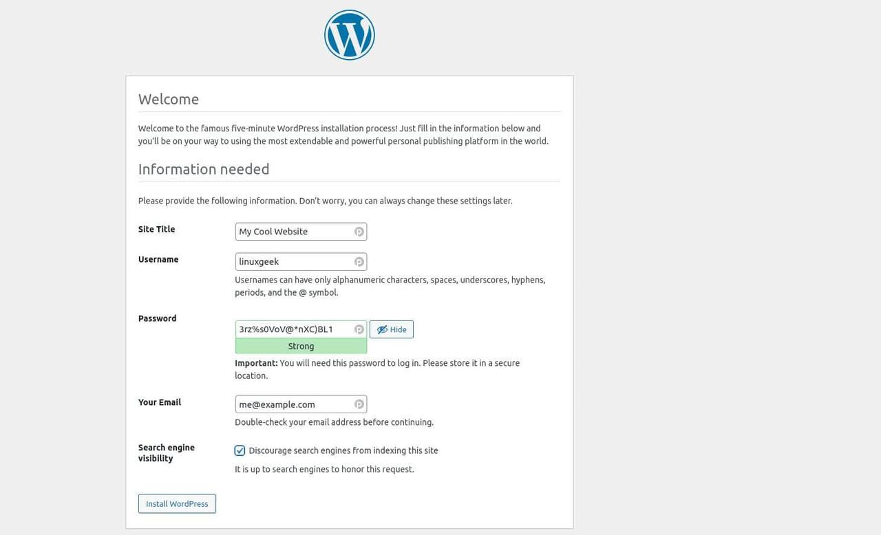 WordPress setup WordPress 启动