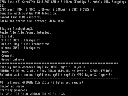 You can use Mplayer to listen to MP3 files FreeDOS 上的 Mplayer