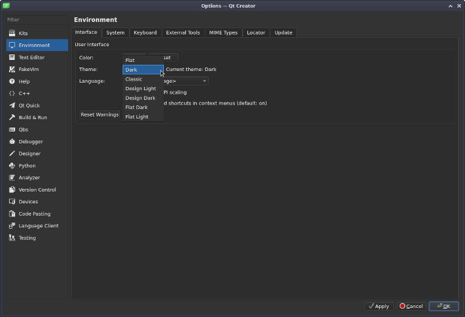 QT Creator dark mode QT Creator 深色模式