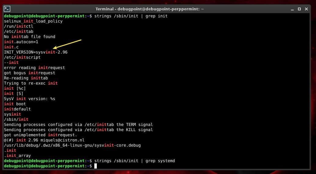 显示使用 sysVinit 而不是 systemd 的示例