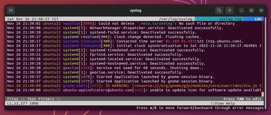 lnav 在 Ubuntu 22.04 中运行