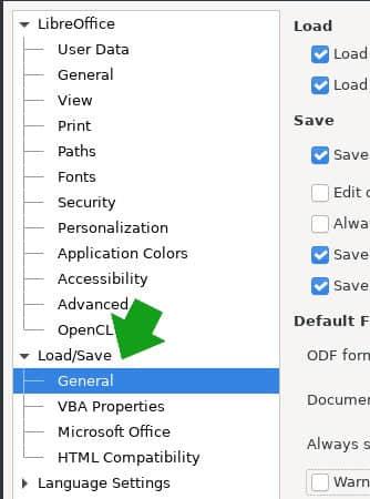 LibreOffice settings panel LibreOffice设置面板