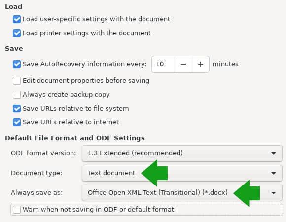 LibreOffice save formats LibreOffice 保存格式
