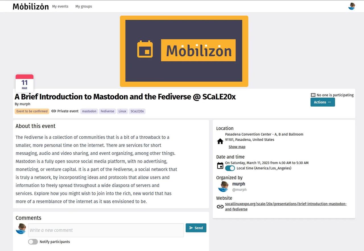 Mobilizon 界面可帮助你计划活动
