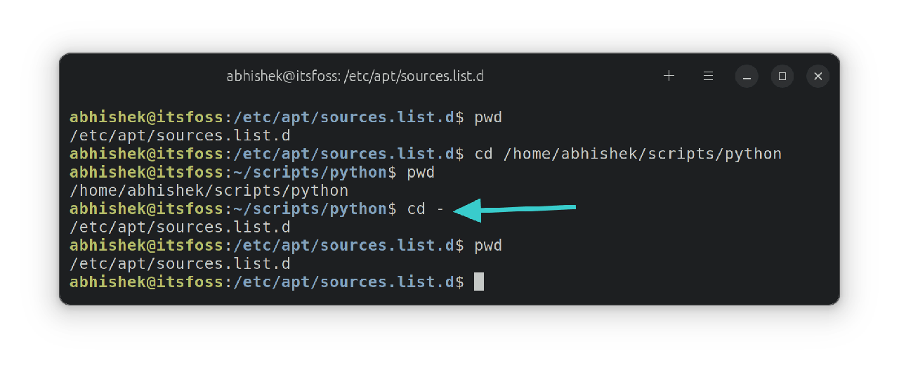 Use cd - to go back to previous directory